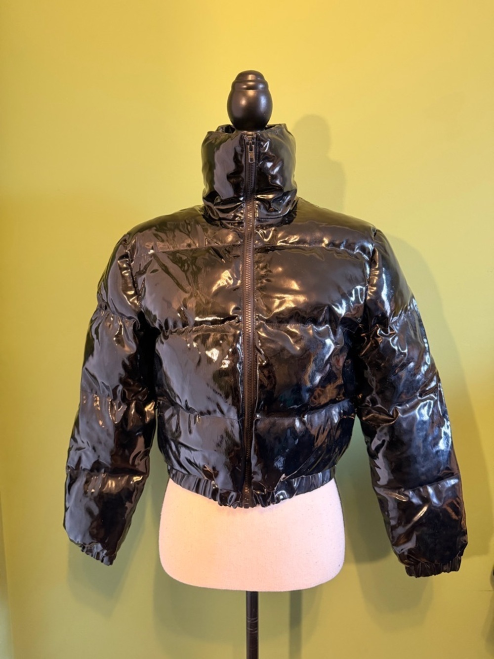 PrettyLittleThing Black Glossy Cropped Jacket